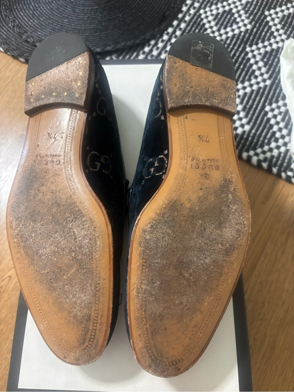 Gucci Navy Velvet GG Horsebit Slip-On Loafers